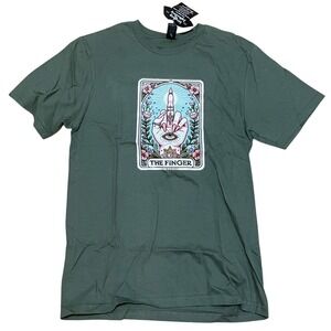 Gildan Softstyle The Finger Tarot Card Graphic T Shirt Olive Green Women's Small